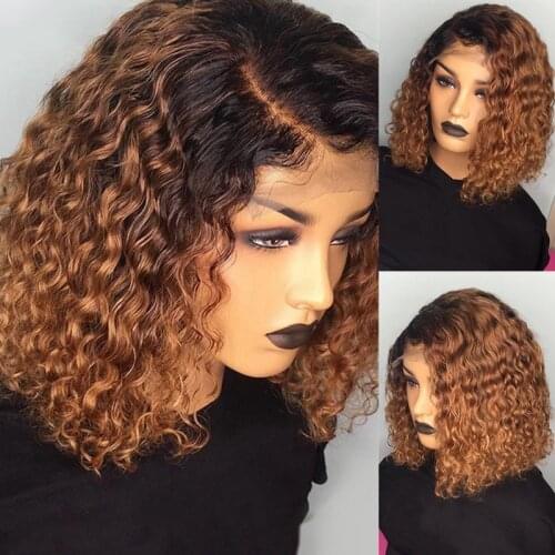 1B/27 Ombre Color Short Curly Lace Front Human Hair Wigs With Baby Hair Pre Plucked Remy Brazilian Lace Bob Wigs Bleached Knots