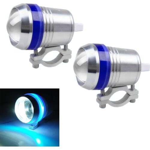 2x Universal Waterproof Chrome Shell 30W U3 LED HeadLight Spot Fog Light Blue Angel Eye Motorcycle Motor Bike 12V