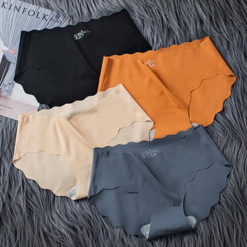 New Soft Ice Silk Seamless Womens Underwear Mid-Waist Breathable Purified Cotton Crotch Panties 3PCs