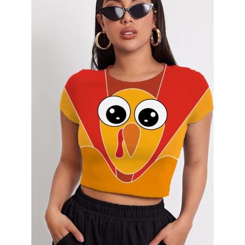 3d Tshirt Thanksgiving T-shirt Women Animal Funny T shirts Colorful Navel Bare Funny T-shirts 3d Short Sleeve Summer Printed
