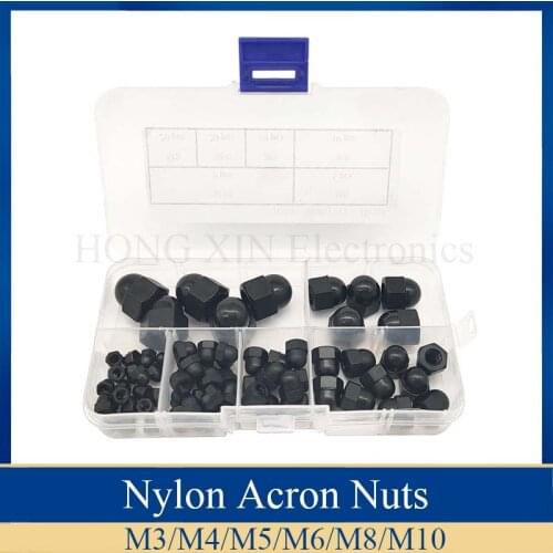 70Pcs Black or White Plastic Acorn Nuts M3/M4/M5/M6/M8/M10 Assortment kit set Fastener Hardware PCB Decorate Cap Nuts