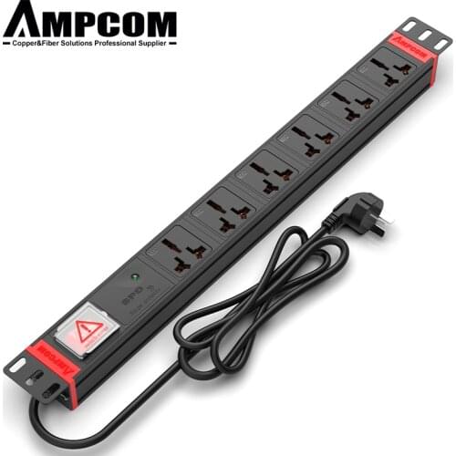 AMPCOM 19 inches Universal PDU 6 outlets with surge protection SPD module 10/16A power strip for serve room cabinet networking