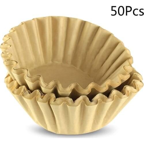 50Pcs 20cm Large Coffee Maker Filters Natural Unbleached Eco-friendly Degradable Paper Basket for 8-12 Cup Drip Coffee Making
