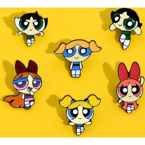 Anime Powerpuff Girls Cute Cartoon Brooch for Women Broche Badge Pin Metal Collar Brooches for Men Pines Metalicos Jewelry