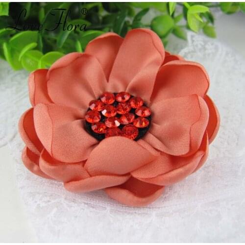 10pcs/lot New Rhinestone Women Brooches Pins Satin Fabric Flowers Corsage Brooch for Women Clothing Dress Accessories