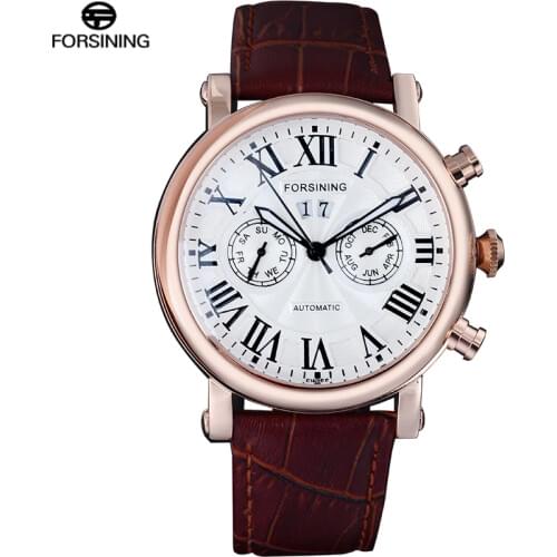 FORSINING Male Watch Luxury Brand Fashion Business Auto Mechanical Date Rose Gold Black Men Watches Relogio Masculino
