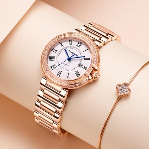 CARNIVAL Luxury Women Watches Fashion Casual Quartz Ladies wrist watch Steel strap Waterproof Clock Relogio Feminino 2020 NEW