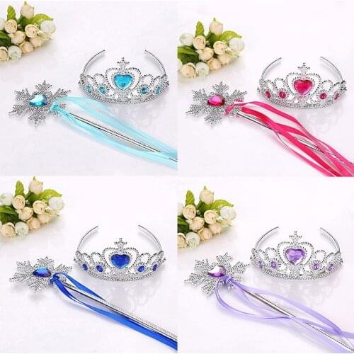 Kids Girl Cartoon Characters Princess Tiara Hair Combs Crown Magic Wands Fairy Wand Princess Diademe Princess Accessories