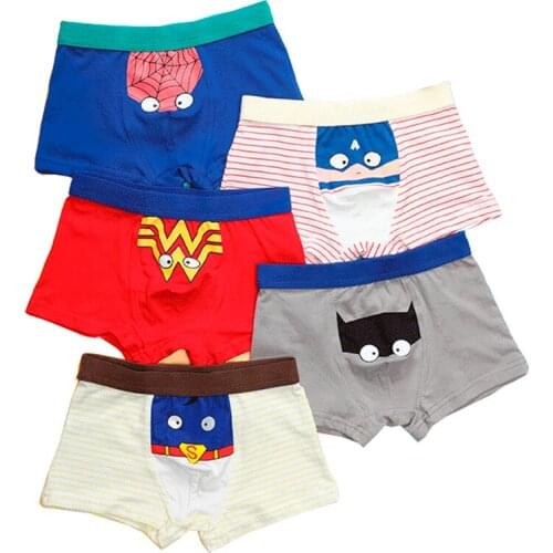 Childrens Underwear Mens Flat Corner 5-piece Cotton Cartoon Middle School Students' Shorts Spider Man Batman Superman