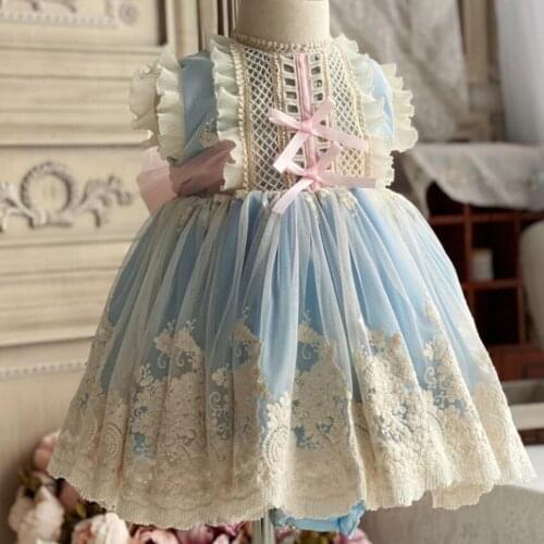 Baby Girl Summer Lace stitching Vintage Spanish Turkey Princess Lolita Ball Gown Dress for kids Birthday Party Casual