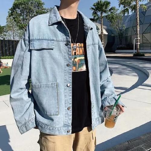 Jeans Jacket Men 2020 Autumn Harajuku Denim Jacket Men Turn-down Collar Casual Long Sleeve Bomber Jacket Male Streetwear Fashion