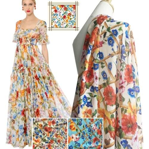 Brand printed polyester chiffon fabric 145cm width sewing children pajamas parent-child clothing fabric for dress material