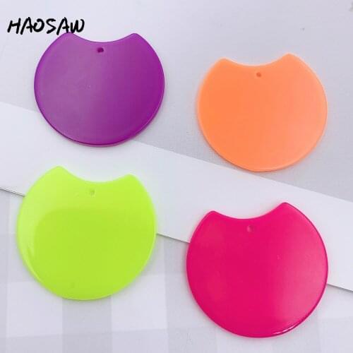 HAOSAW 34*37MM 6Pcs/Lot Multi Neon Colors/Semi Round/Acetic Acid Charm/Hand Made/DIY Jewelry Making/Earring Findings