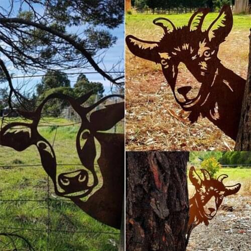 Farm Peeping Cattle Metal Art Outdoor Outdoor Garden Pendant Decoration Ornaments Cartoon Outdoor Statues Home Art Ornament