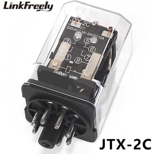 JTX-2C Mini Electromagnetic Coil Relay 10A Round 8 Pins 2NO+2NC 12V 24V 110V 220V AC General Purpose Voltage Relay Switch