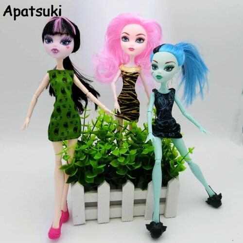 3pcs/lot Fashion Doll Clothes For Monster High Outfits Doll Party Summer Dresses Vestidos One Piece Dresses For Monster Dolls