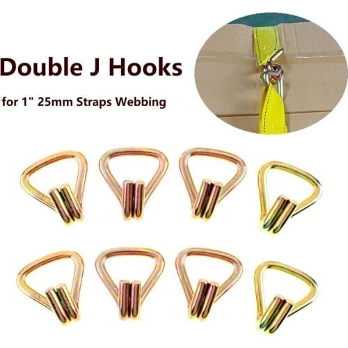 Pack of 8 Heavy Duty Ratchet Tie Down Webbing Strap Double J Hooks Trailer Tow Lashing Accessories for 1" 25mm Straps Webbing