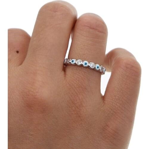 Hot Fashion Lucky Evil Eye CZ Eternity Band Finger Rings Silver Color High Quality Cute Lovely Girl Women Simple Classic Jewelry