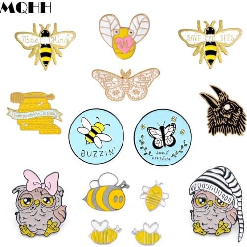 Cartoon Cute Animal Butterfly Bee Bird Owl Love Enamel Brooch Round Alloy Badge Clothes Bag Pin Sweet Jewelry Gift For Friends