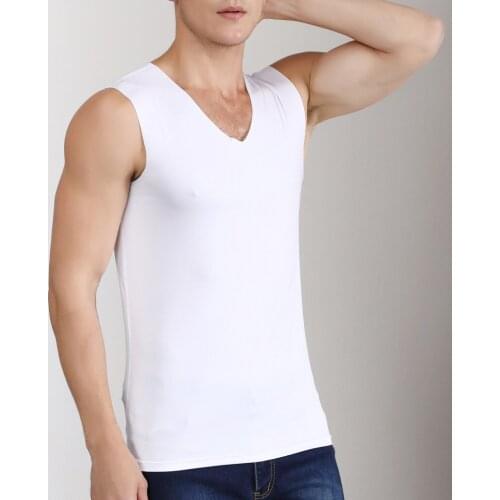 Mens sleeveless vest top summer ice silk seamless thin breathable wide shoulder solid color V-neck sleeveless top майка 50