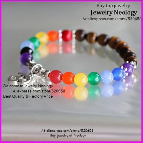 New arrival! 10pcs 8mm Newest mixed color bead bracelet Spiritual stone OHM, 3D pendant charms bracelet