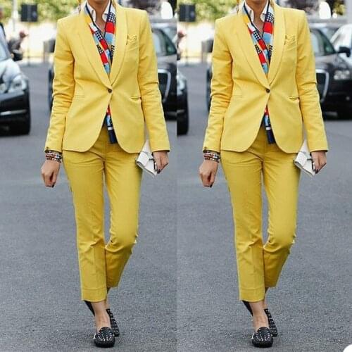 Office Lady Casual Blazer Suits Shawl Lapel One Button Slim Fit Streetwear Yellow Women Jacket Business Long Sleeve Coat