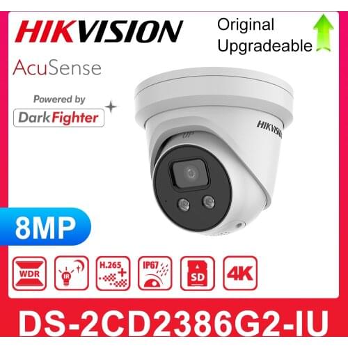Original Hikvision 8MP DS-2CD2386G2-IU and DS-2CD2386G2-ISU/SL POE IR Built-in Mic AcuSense IPC Fixed Turret Network Camera
