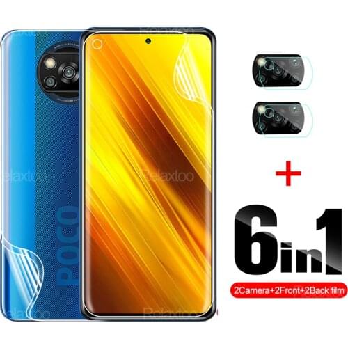 6 IN 1 Front+Back Hydrogel Film For Xiaomi Pocophone Poco X3 NFC Screen Protector On Xiaome x3 Camera Lens HD Protective Film