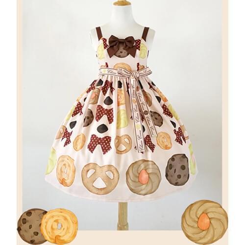 Lolita Dress Bows and Cookies Print Sweet Lolita Jsk Dress for Girls