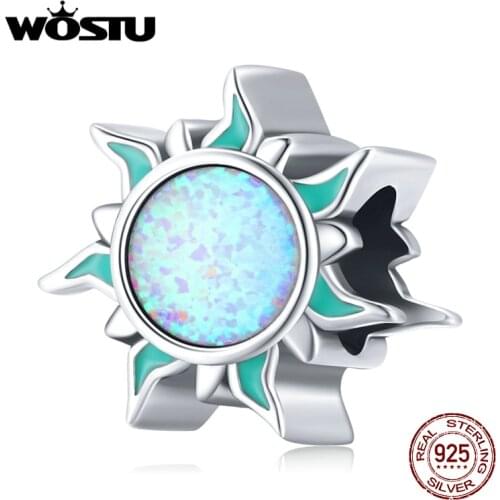 WOSTU 925 Sterling Silver Opal Sun Freshness Vitality Charm Star Charm Beads Fit Original Bracelet DIY Jewelry CTC509
