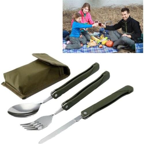2020 Quality Stainless Steel Portable Folding Cutlery Set Fork Knife With Army Pouch Survival Camping Bag Outdoor Cutlery Tools