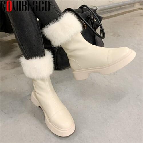 COVIBESCO Autumn Winter Casual Platforms Women Ankle Boots Genuine Leather Shoes Woman Concise Back Zipper Low Heels Snow Boots