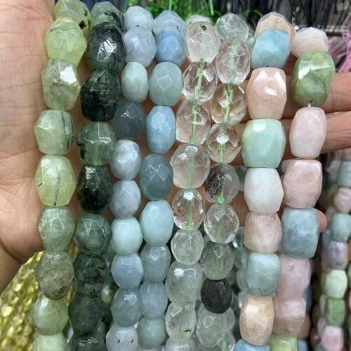 Natural Faceted Morgan Prehnite Stone Green Ghosts Quartz Beads 15'' DIY Loose Stone Beads For Jewelry Making Beads Necklace