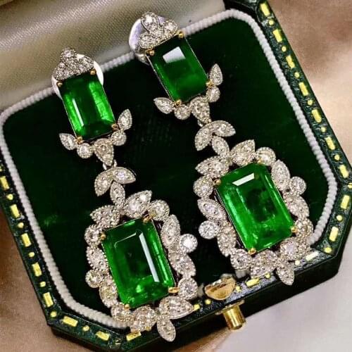 QTT Vintage Jewelry Female Green Cubic Zirconia Dangler Drop Earrings 925 Sterling Silver Earrings for Women Cocktail Party