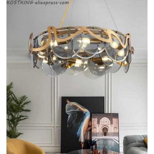 Luxury LED Chandeliers Art deco Gold Chandelier Pendant For Living room Kitchen Post Modern Bedroom Glass Lighting lampadario