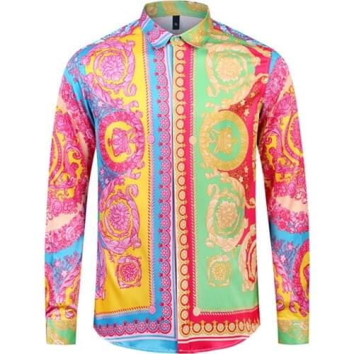 Floral Printed Shirts Men Baroque Shirts Designers Social Club Sexy Night Bar Slim Fit Camiseta Thin Long-sleeved Shirt Camisa