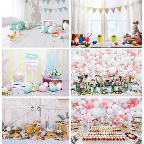 SHENGYONGBAO Spring Easter Photography Backdrop Rabbit Flowers Eggs Wood Board Photo Background Studio Props 2021318FH-03