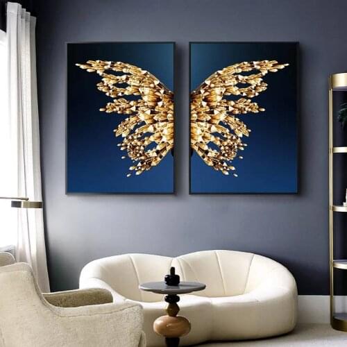 Modern Wall Art Pictures 5D DIY Poured Glue Diamond Painting Kits Scalloped Edge Decoration Golden Butterfly Nordic Home Decor