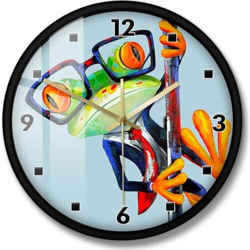Wearing Sunglasses Funny Anime Wall Clock For Kids Room Hipster Frog Modern Art Print Wall Watch Silent Movement