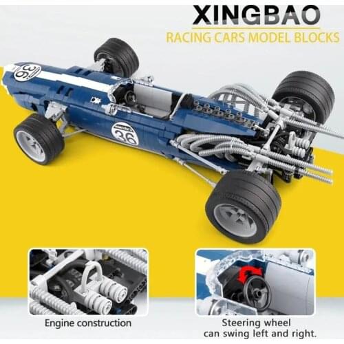 XINGBAO 1967 F1 Racing car Blue Sonic Eagle Weslake MK1 T1G MOC 1234 Technology Building Block Bricks Model DIY Toys gift