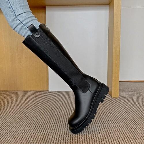 Fashion Punk Woman Antumn Winter Warm Genuine Leather British Style Motorcycle Boots Party Knee High Boots Shoes Woman