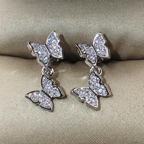 Silver Gold Rose Gold Butterfly Cute Stud Earrings with Zircon Stone for Women Fashion Jewelry 2019 New Korean Earrings