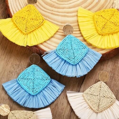 New Boho Fashion Rice White Yellow Blue Handmade Woven Flowers Earrings For Women Vintage Earring Jewelry Party Wedding Gift