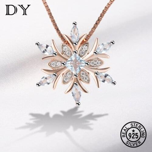 DY 925 Sterling Silver Necklace подвес цепи For Women Snowflake Nano Skyblue Gemstone Wedding Party Classic Gift Fine Jewelry