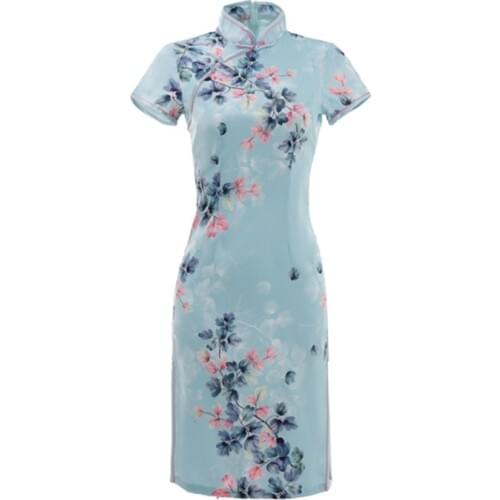Womem Summer Printed Cheongsam Traditional Chinese Women Dress Short Sleeve Qipao Plus Size Party Mandarin Collar M-4XL