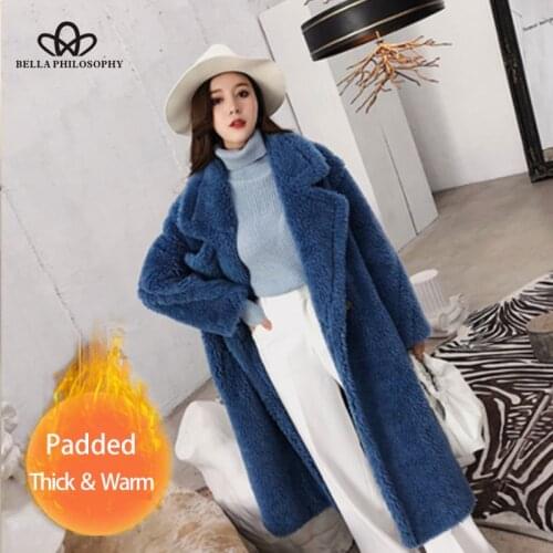 Bella Philosophy Women Winter Faux Fur Warm Long Coat Long Sleeve Female Thick Teddy Bear Coat Casual Loose Oversize Outwears