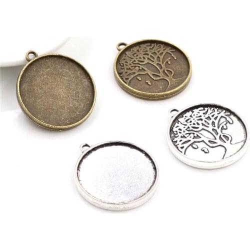 10pcs 20mm Inner Size Antique Silver Plated And Bronze Tree Style Cabochon Base Setting Charms Pendant