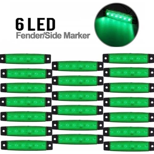 20PCS Side Lights Green 6 LED Car Clearance Light Turn Signal Brake Rear Warning Tail Light 12V Truck Trailer Side Marker Lights