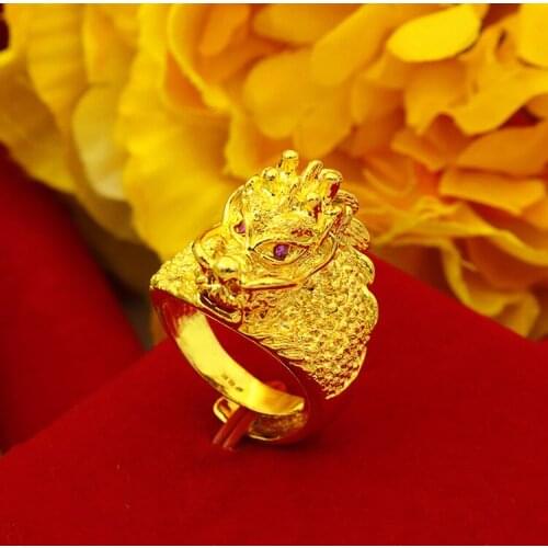 24K Gold Rings for Men Red Stone Eyes Dragon Men Rings Punk Hiphop Wide Gold Rings Party Wedding Angagement Jewelry
