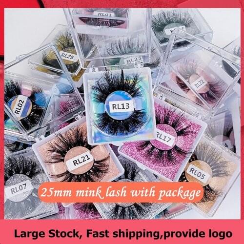 25mm Mink RL Lashes Square box Custom Packaging Label Makeup Dramatic Long Mink Lashes Thick Stirp Resuable 25mm Eyelashes